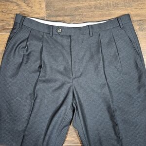 Ralph Lauren Mens 40x29 Charcoal Navy‎ Grid Pleated Cuffed Dress Pants Refined